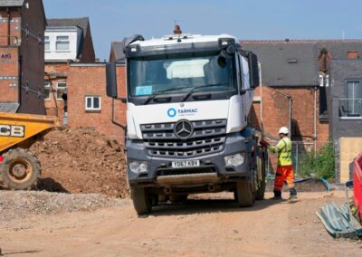 Concrete waggon arrives at a construction site