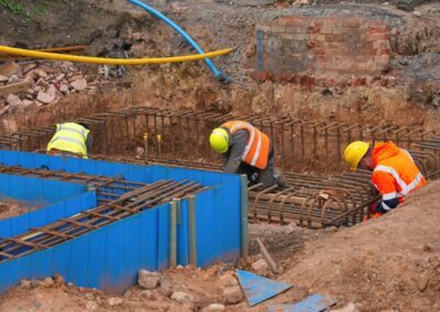 Steel cages constructed on building site