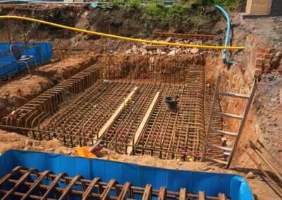 Steelwork in place for lift shaft as part of construction